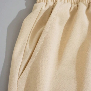 Solid Drawstring Waist Slant Pocket Şort