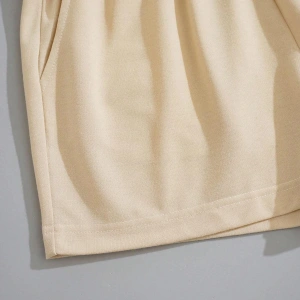 Solid Drawstring Waist Slant Pocket Şort