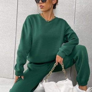 Solid Düşük Omuz Sweatshirt & Eşofman Altı