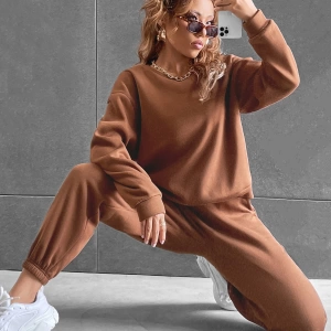 Solid Düşük Omuz Sweatshirt & Eşofman Altı
