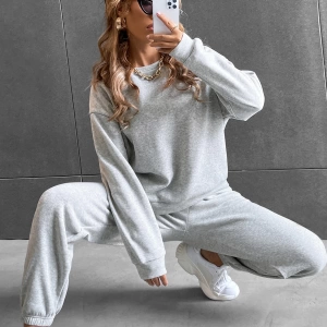 Solid Düşük Omuz Sweatshirt & Eşofman Altı