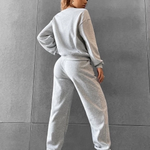 Solid Düşük Omuz Sweatshirt & Eşofman Altı