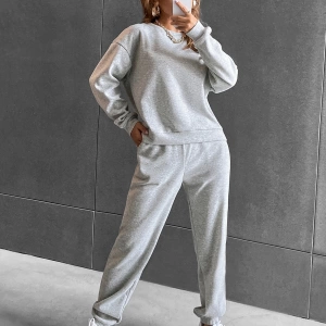 Solid Düşük Omuz Sweatshirt & Eşofman Altı