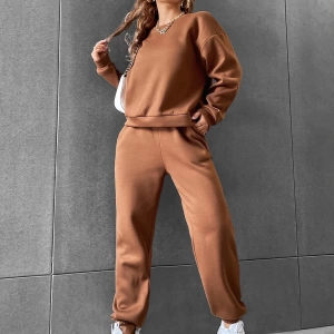 Solid Düşük Omuz Sweatshirt & Eşofman Altı