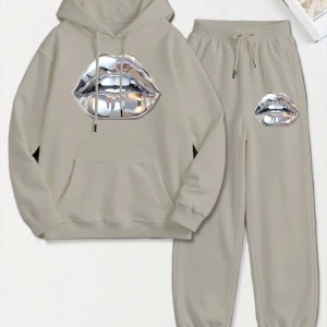 Solid Düşük Omuz Sweatshirt & Eşofman Altı