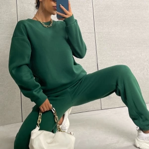 Solid Düşük Omuz Sweatshirt & Eşofman Altı