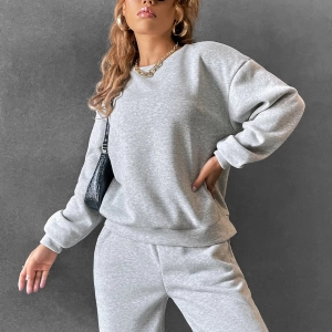Solid Düşük Omuz Sweatshirt & Eşofman Altı