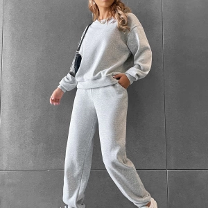 Solid Düşük Omuz Sweatshirt & Eşofman Altı