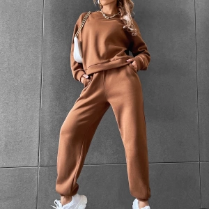 Solid Düşük Omuz Sweatshirt & Eşofman Altı