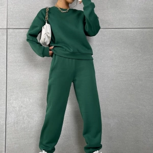 Solid Düşük Omuz Sweatshirt & Eşofman Altı