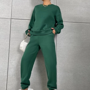 Solid Düşük Omuz Sweatshirt & Eşofman Altı