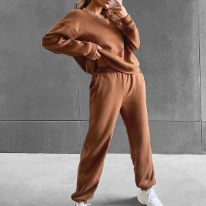 Solid Düşük Omuz Sweatshirt & Eşofman Altı