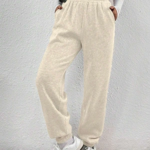 Solid Slant Pocket Elastic Waist 4 Mevsim Eşofman