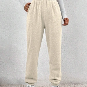 Solid Slant Pocket Elastic Waist 4 Mevsim Eşofman