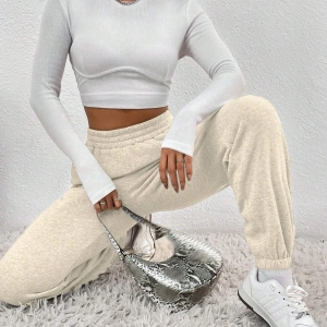 Solid Slant Pocket Elastic Waist 4 Mevsim Eşofman