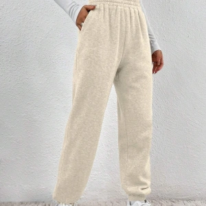 Solid Slant Pocket Elastic Waist 4 Mevsim Eşofman