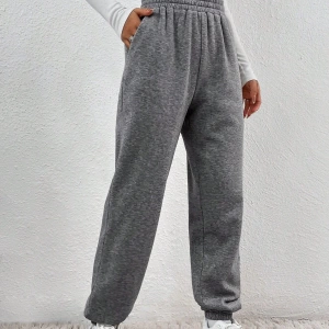 Solid Slant Pocket Elastic Waist 4 Mevsim Eşofman