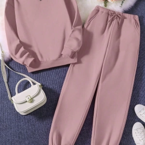Solid Termal Astarlı Sweatshirt ve Bağcıklı Bel Eşofman Altı