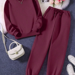 Solid Termal Astarlı Sweatshirt ve Bağcıklı Bel Eşofman Altı