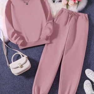 Solid Termal Astarlı Sweatshirt ve Bağcıklı Bel Eşofman Altı