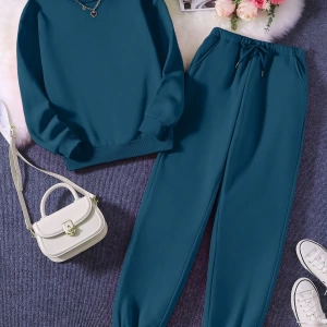 Solid Termal Astarlı Sweatshirt ve Bağcıklı Bel Eşofman Altı
