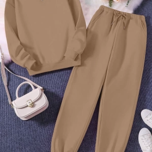 Solid Termal Astarlı Sweatshirt ve Bağcıklı Bel Eşofman Altı