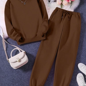 Solid Termal Astarlı Sweatshirt ve Bağcıklı Bel Eşofman Altı