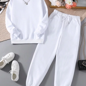 Solid Termal Astarlı Sweatshirt ve Bağcıklı Bel Eşofman Altı