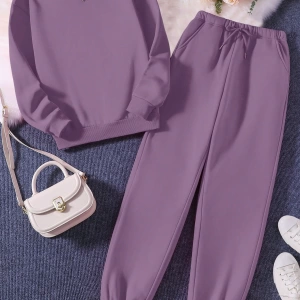 Solid Termal Astarlı Sweatshirt ve Bağcıklı Bel Eşofman Altı