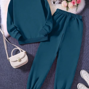 Solid Termal Astarlı Sweatshirt ve Bağcıklı Bel Eşofman Altı