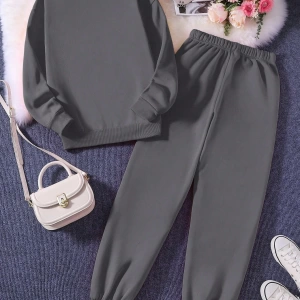 Solid Termal Astarlı Sweatshirt ve Bağcıklı Bel Eşofman Altı