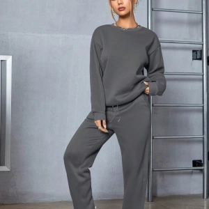 Solid Termal Astarlı Sweatshirt ve Bağcıklı Bel Eşofman Altı