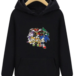 Sonic Siyah Unisex Kapşonlu Sweatshirt Sonıc Karakterler 00424