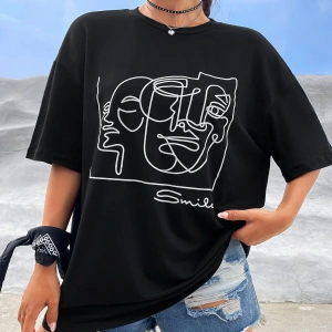 Soyut Figür Grafik Damla Omuz Tişört