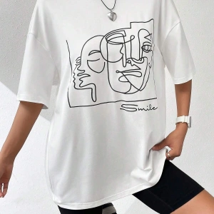 Soyut Figür Grafik Damla Omuz Tişört