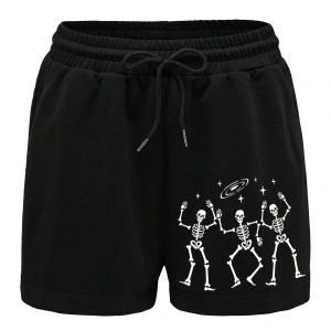 Spider Web & Heart Print Drawstring Waist Şort