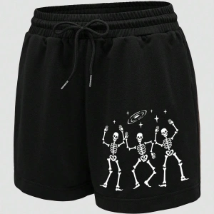 Spider Web & Heart Print Drawstring Waist Şort