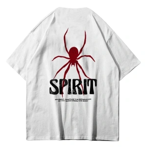 Spirit Örümcek Ön Arka Baskılı Pamuk Oversize Bisiklet Yaka