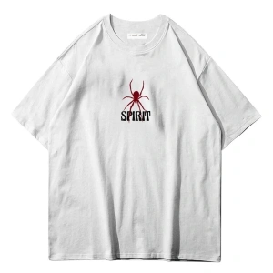 Spirit Örümcek Ön Arka Baskılı Pamuk Oversize Bisiklet Yaka