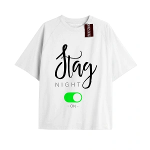STAG NIGHT Unisex Oversize Yazılı Tshirt BEYAZ