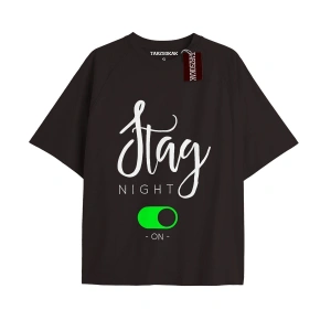 STAG NIGHT Unisex Oversize Yazılı Tshirt SİYAH