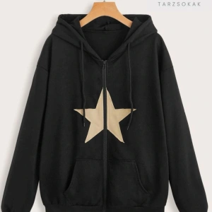 Star Desen Sweatshirt Fermuarlı Hırka Siyah