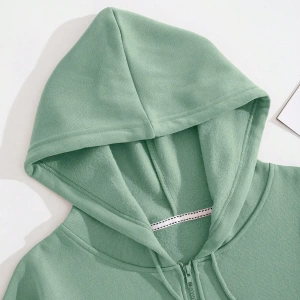 Star Kadın Bağcıklı Düz Renk Patchwork Uzun Kollu Ön Fermuarlı Cep Kapüşonlu Sweatshirt, Model 5182