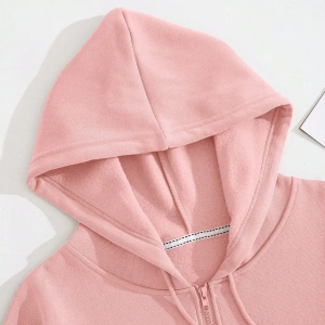 Star Kadın Bağcıklı Düz Renk Patchwork Uzun Kollu Ön Fermuarlı Cep Kapüşonlu Sweatshirt, Model 5182