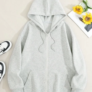 Star Kadın Bağcıklı Düz Renk Patchwork Uzun Kollu Ön Fermuarlı Cep Kapüşonlu Sweatshirt, Model 5182