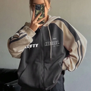 Star Kadın Sonbahar/Kış Mektup Baskılı Fermuarlı Bağcıklı Kapüşonlu Sweatshirt Model 5181
