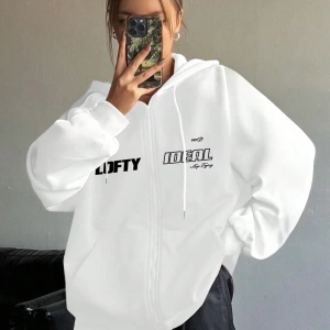 Star Kadın Sonbahar/Kış Mektup Baskılı Fermuarlı Bağcıklı Kapüşonlu Sweatshirt Model 5181