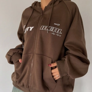 Star Kadın Sonbahar/Kış Mektup Baskılı Fermuarlı Bağcıklı Kapüşonlu Sweatshirt Model 5181