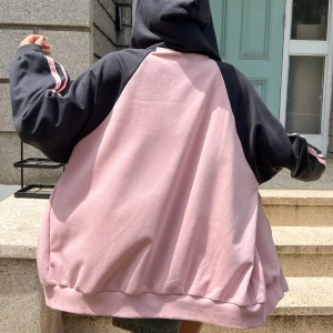 Star Kadın Sonbahar/Kış Mektup Baskılı Fermuarlı Bağcıklı Kapüşonlu Sweatshirt Model 5181