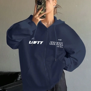 Star Kadın Sonbahar/Kış Mektup Baskılı Fermuarlı Bağcıklı Kapüşonlu Sweatshirt Model 5181